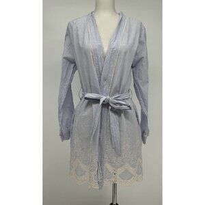 Soft Surroundings Elegant Light Blue Lace Trim Robe